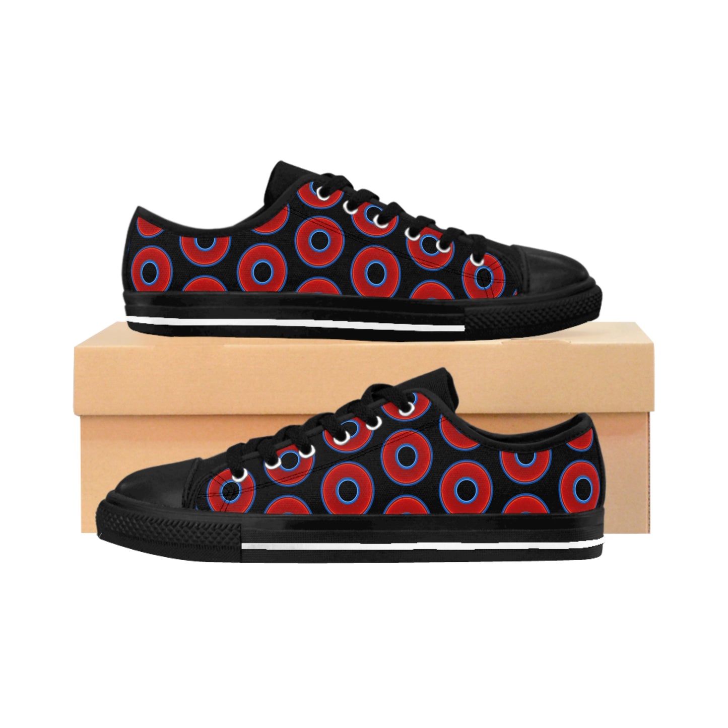 Men's Cushiony Convectors - Low Top - large red vivid donut print w/black background