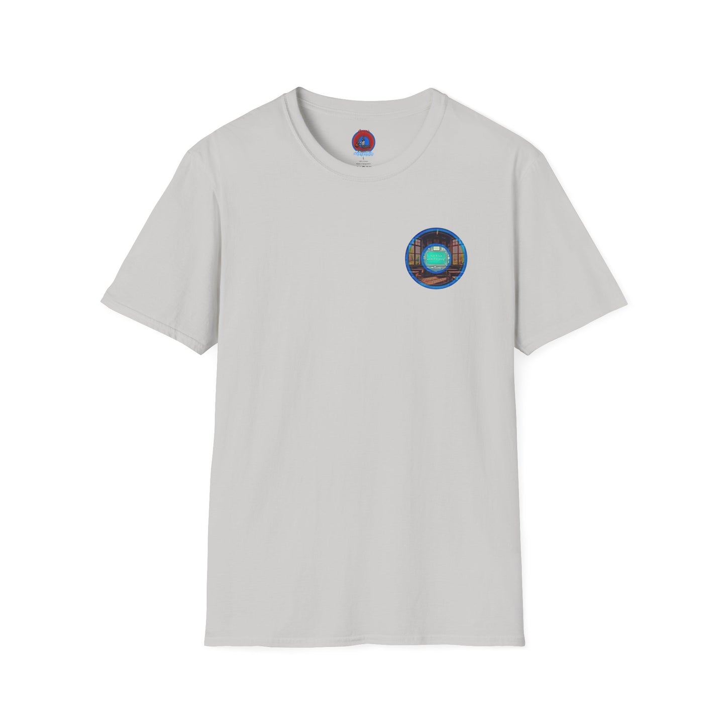 Classic Donut Tee - Unisex Soft-Style - "The Torturous Chalk Dust Donut  " - blue/red picture donut