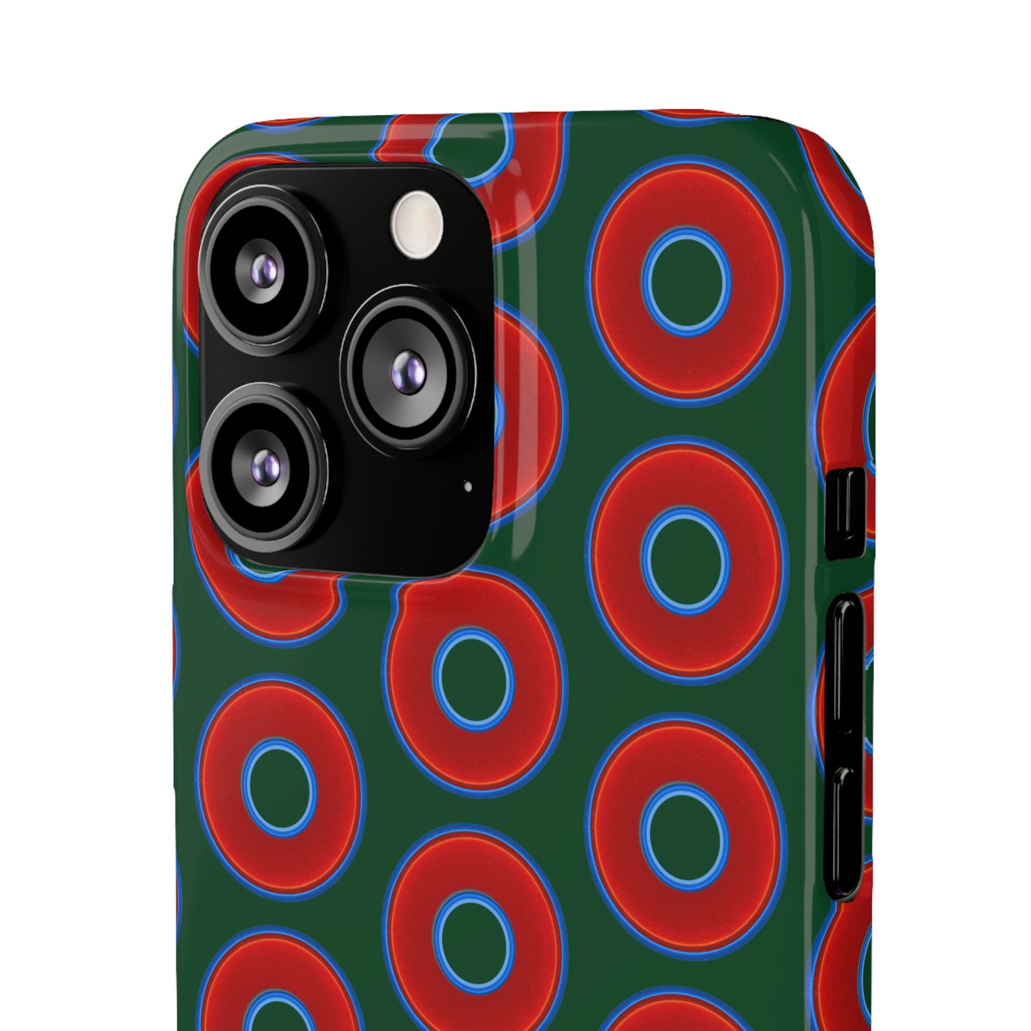 Lumpy Donut Snap Case - red vivid donut print w/deep pond green background