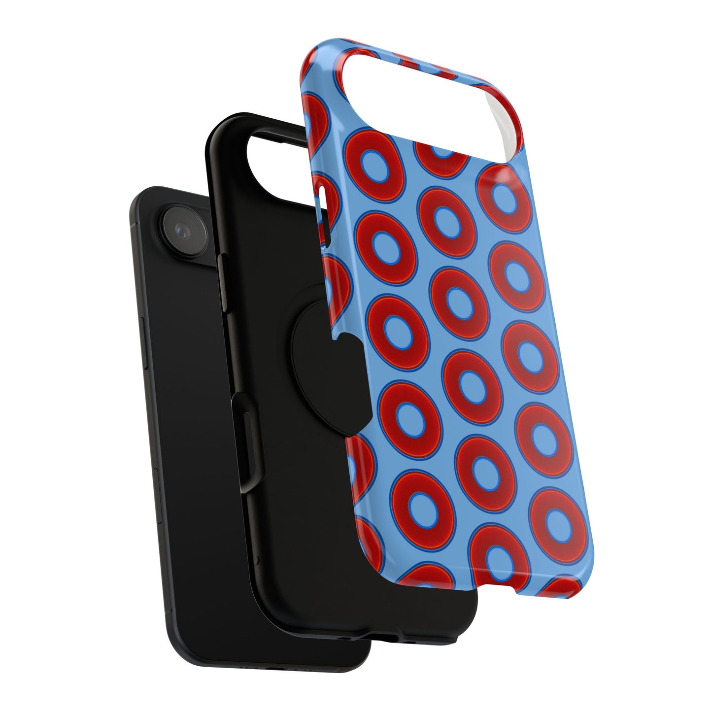 Impact-Resistant Lumpy Donut Case - red vivid donut print w/light blue background