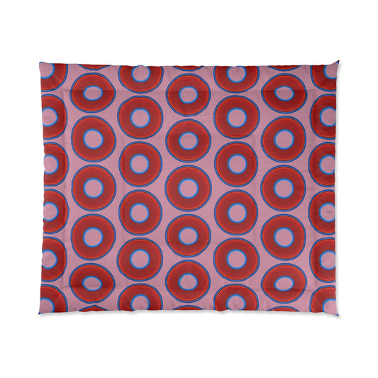 The Very Lumpy Comforter - vivid red donuts w/pale magenta background