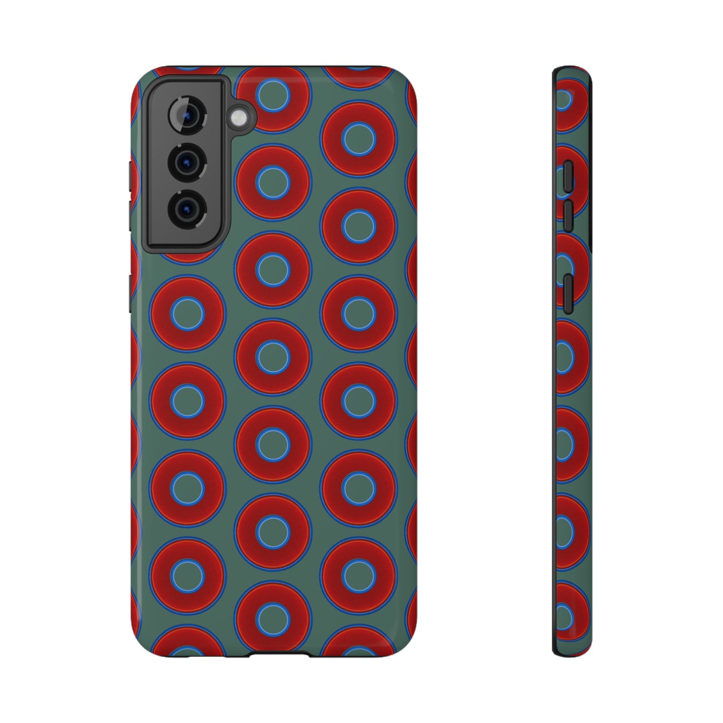 Impact-Resistant Lumpy Donut Case - red vivid donut print w/Fenway green background