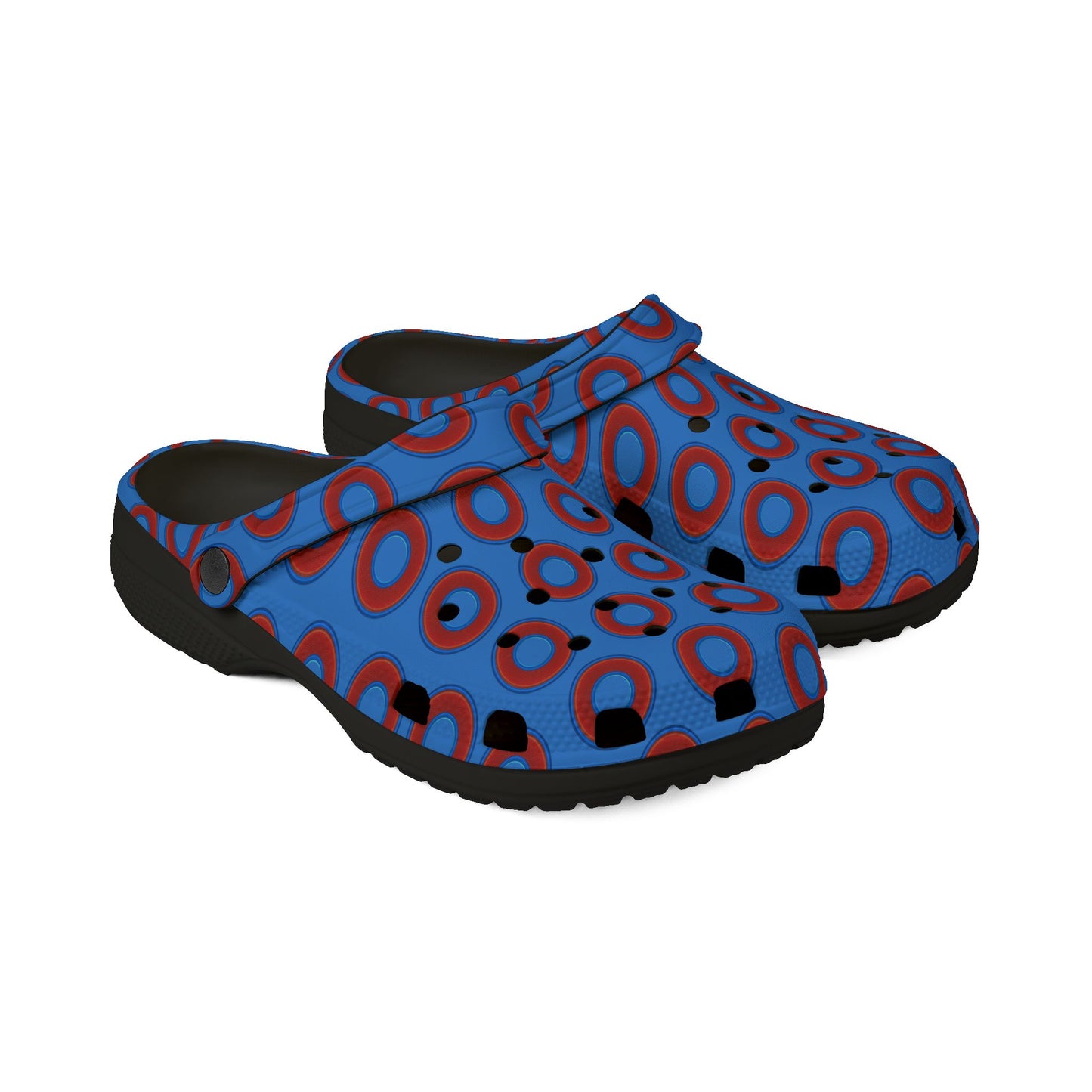 Spatchcocks - donut slip-on shoes - red rustic donuts w/light royal blue background [unisex]