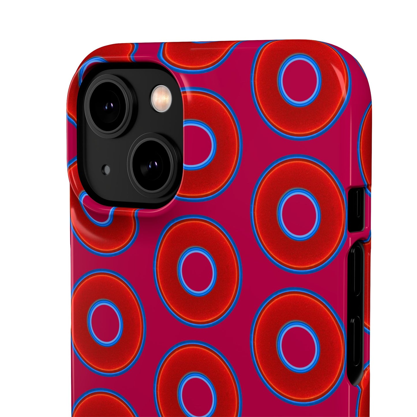 Lumpy Donut Snap Case - red vivid donut print w/dark magenta background