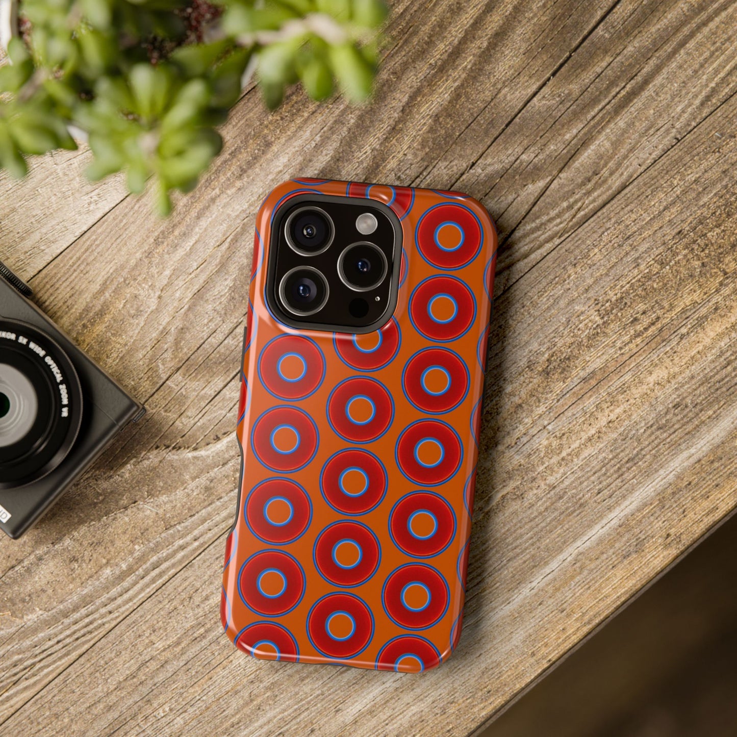 Magnetic Tough Donut Case - red vivid donut print w/dark orange background