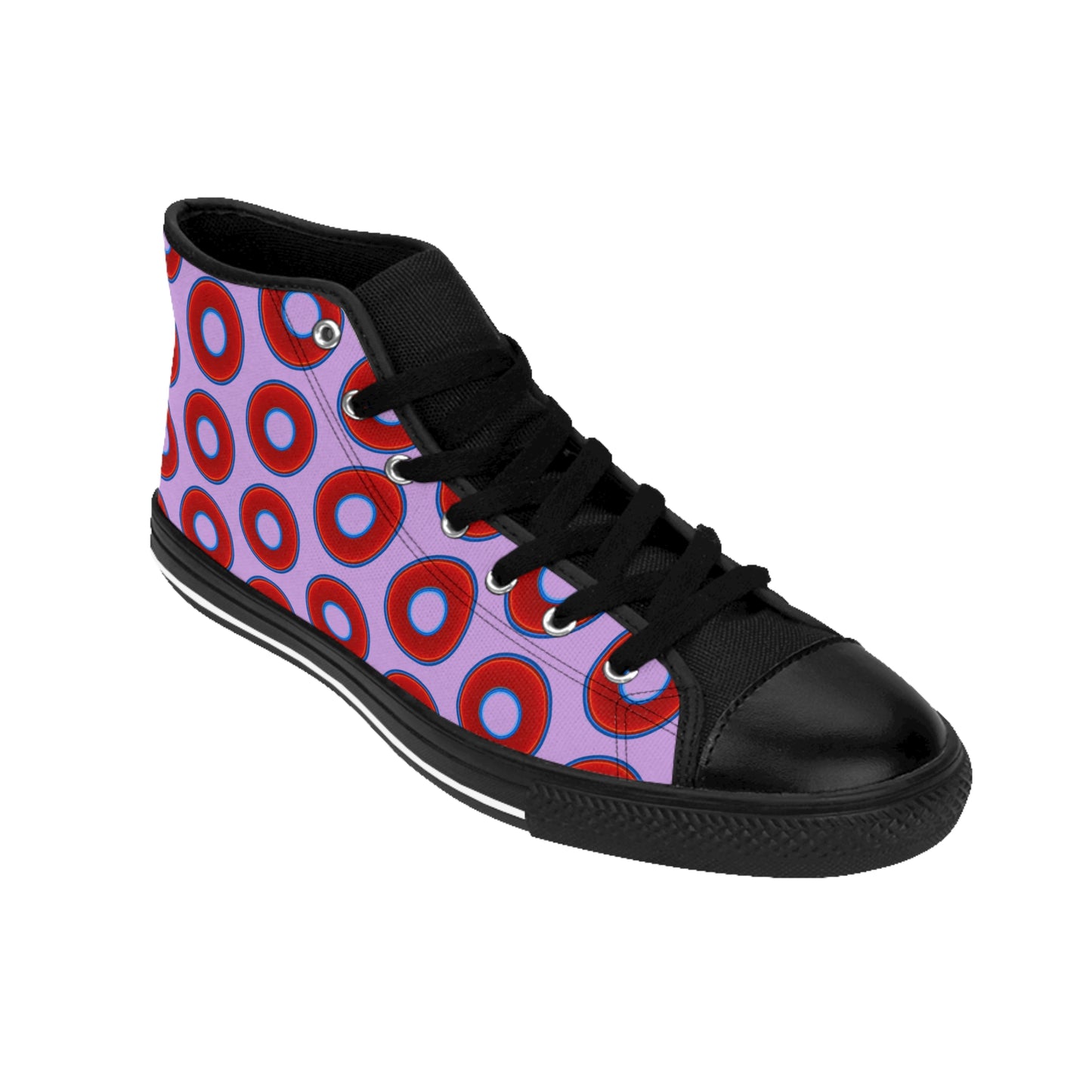 Cushiony Convectors - High Tops - red vivid donuts w/wisteria purple background