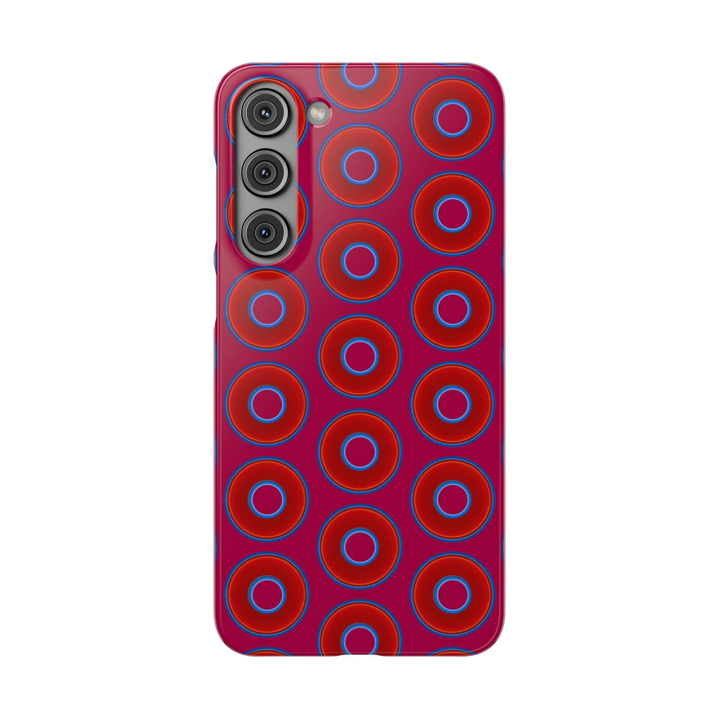 Lumpy Donut Snap Case - red vivid donut print w/dark magenta background