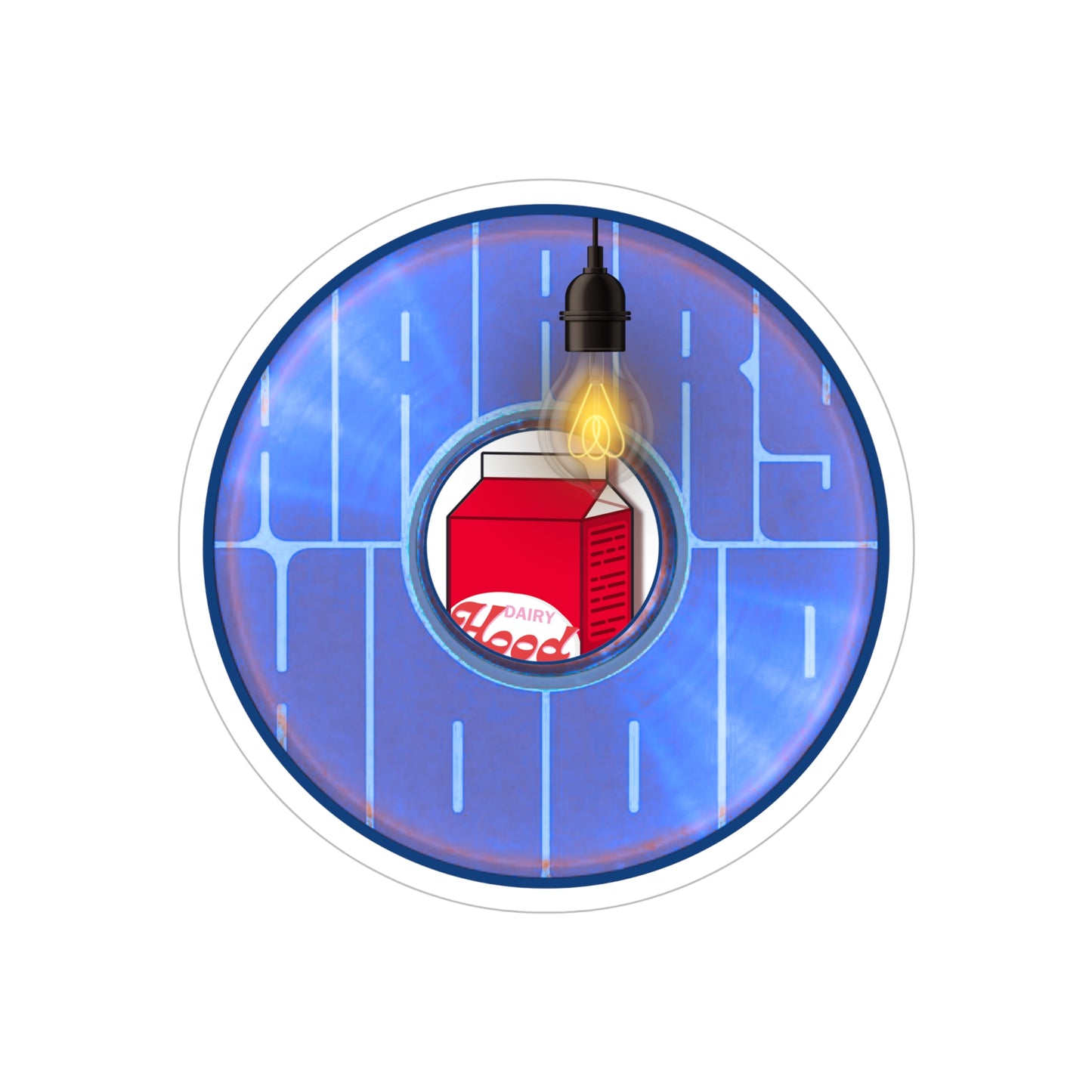 Donut Bumper/Outdoor Sticker - "Harry's Unofficial Bumper Sticker" - series 1.0 - variant - 4 - blue/violet donut w/milk & light - [Die-Cut] 6"x 6"