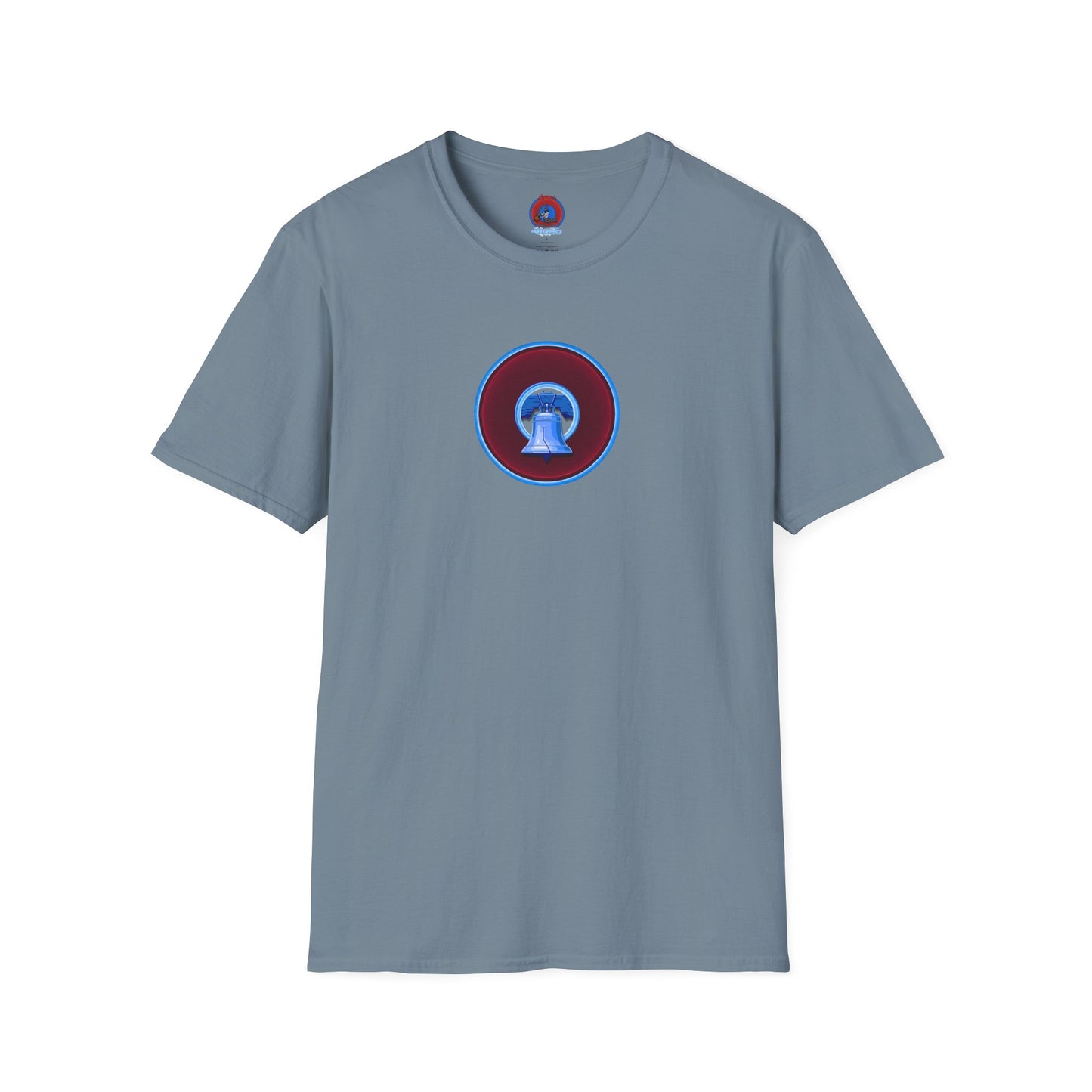 Classic Donut Tee - Unisex Soft-Style - "Brotherly Donuts Jawn" - vivid dark purple-red/light blue donut