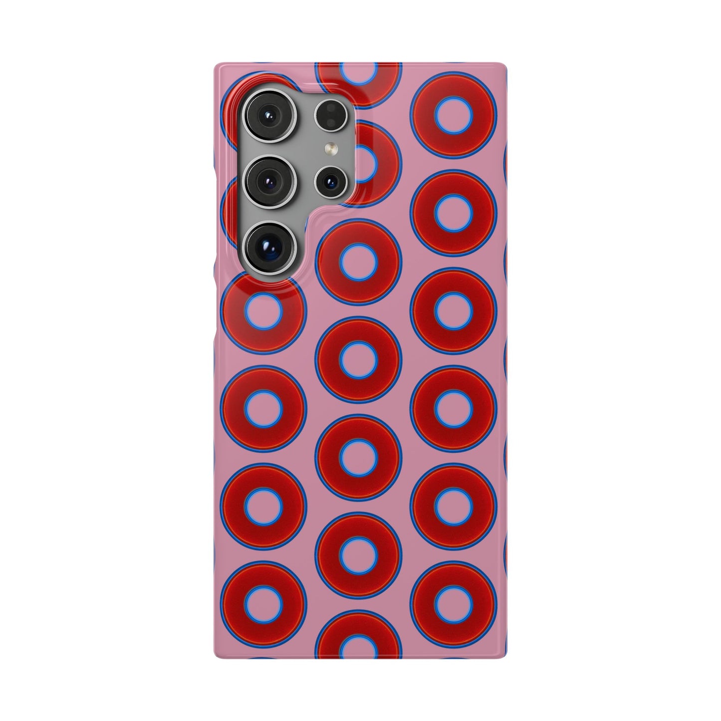 Lumpy Donut Snap Case - red vivid donut print w/pale magenta background