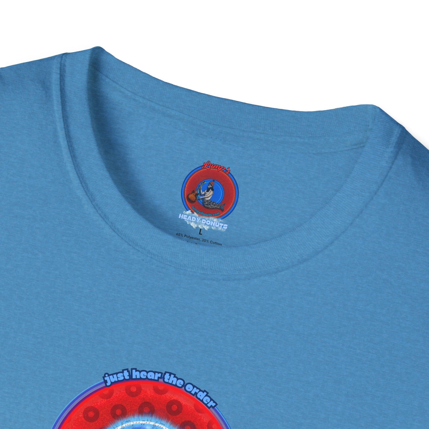 Classic Donut Tee - Unisex Soft-Style - "The Skipper's Donut" - red/blue paradoxical widemouthed donut - variant 1