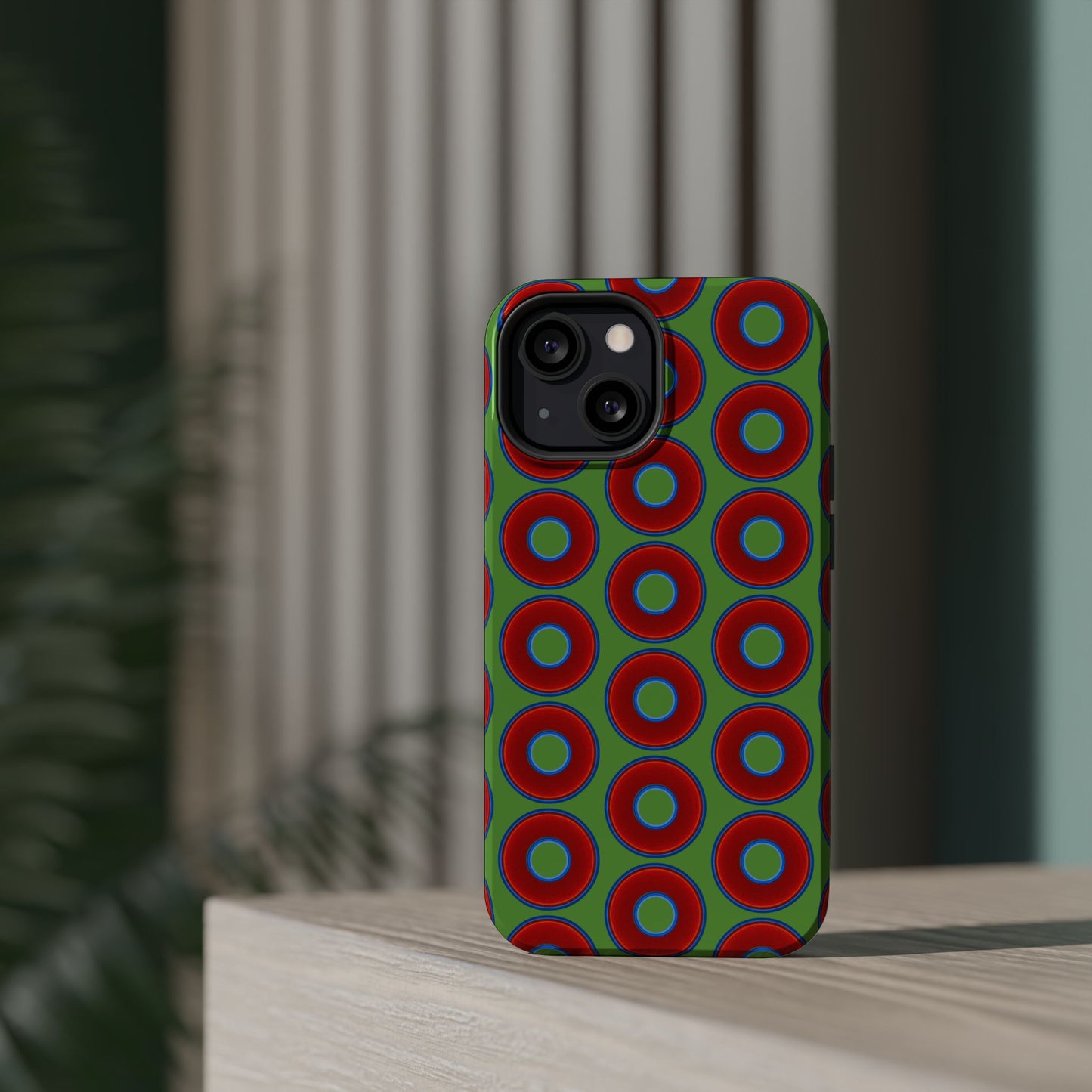 Magnetic Tough Donut Case - red vivid donut print w/light green background