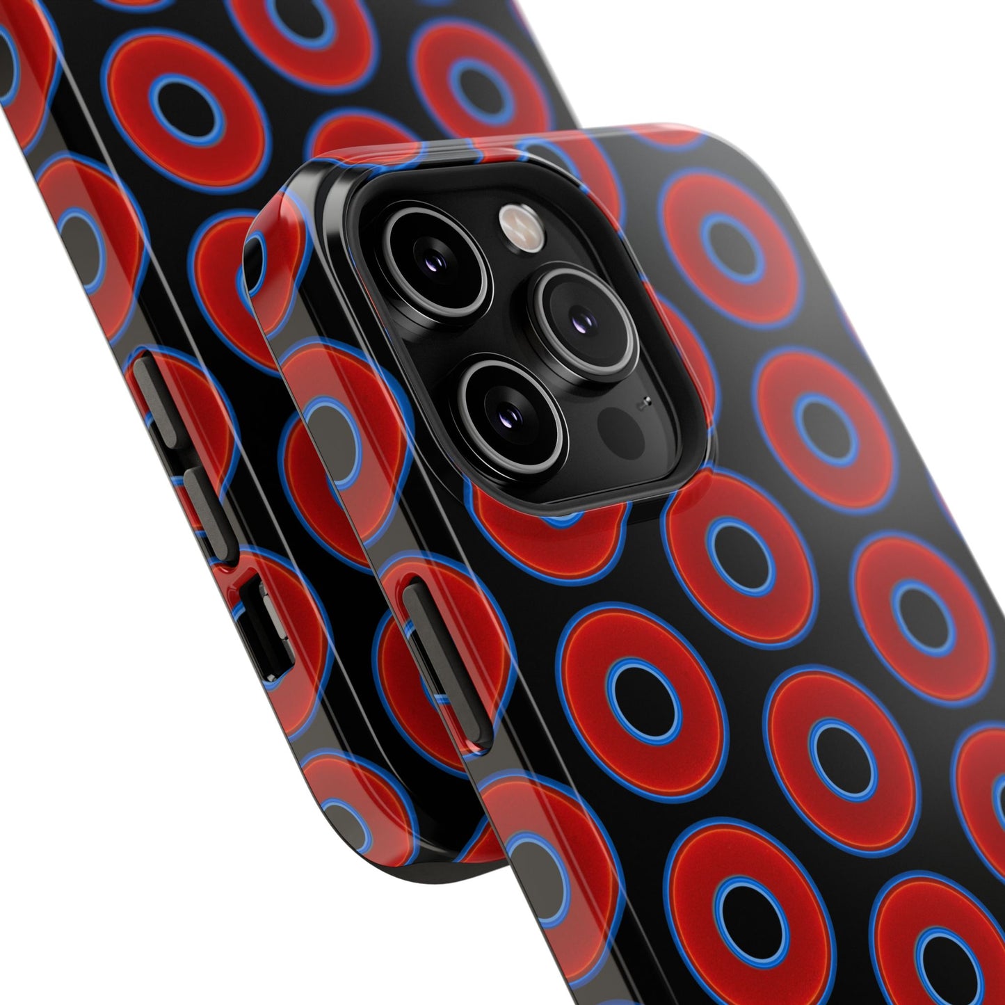 Impact-Resistant Lumpy Donut Case - red vivid donut print w/black background