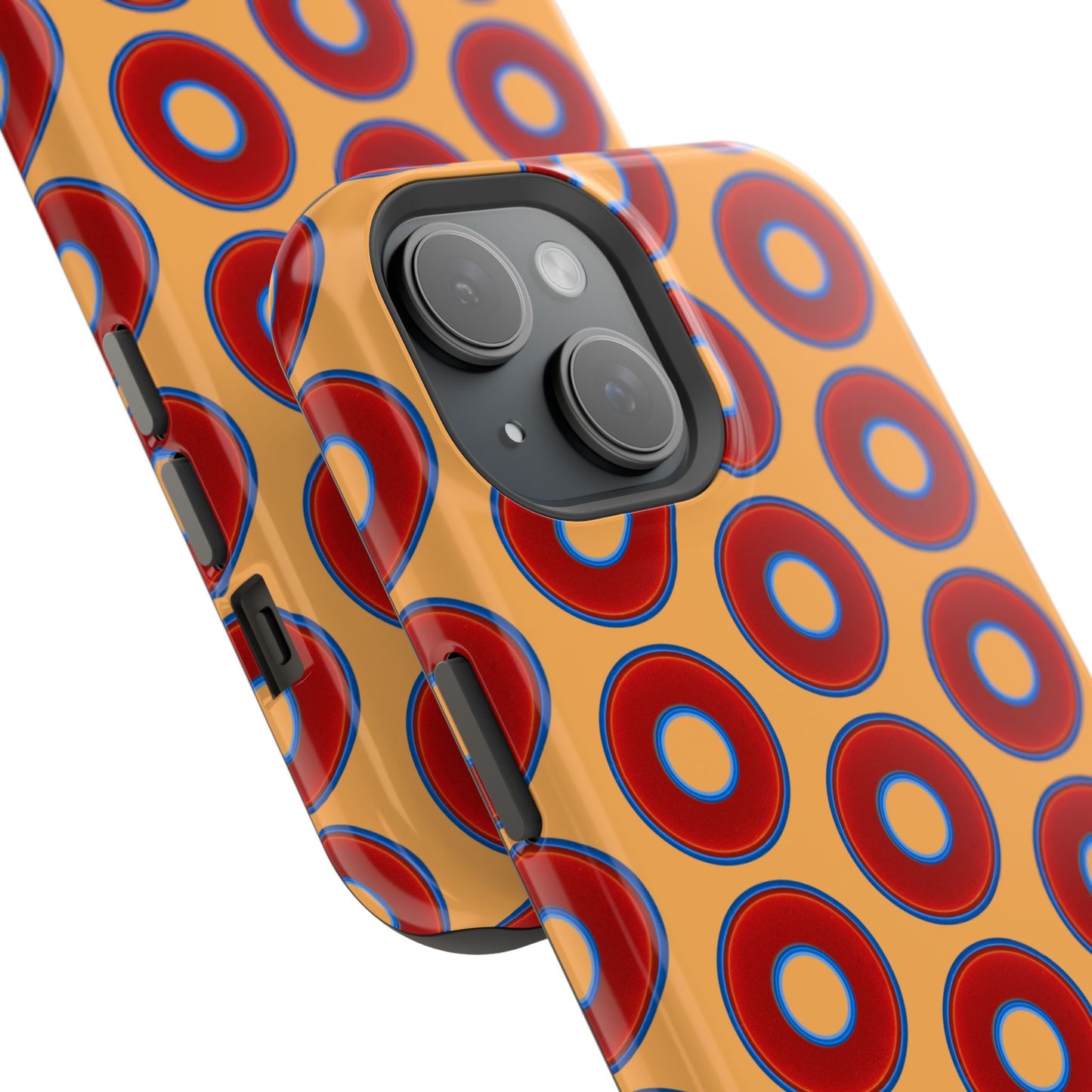 Impact-Resistant Lumpy Donut Case - red vivid donut print w/creamsicle orange background