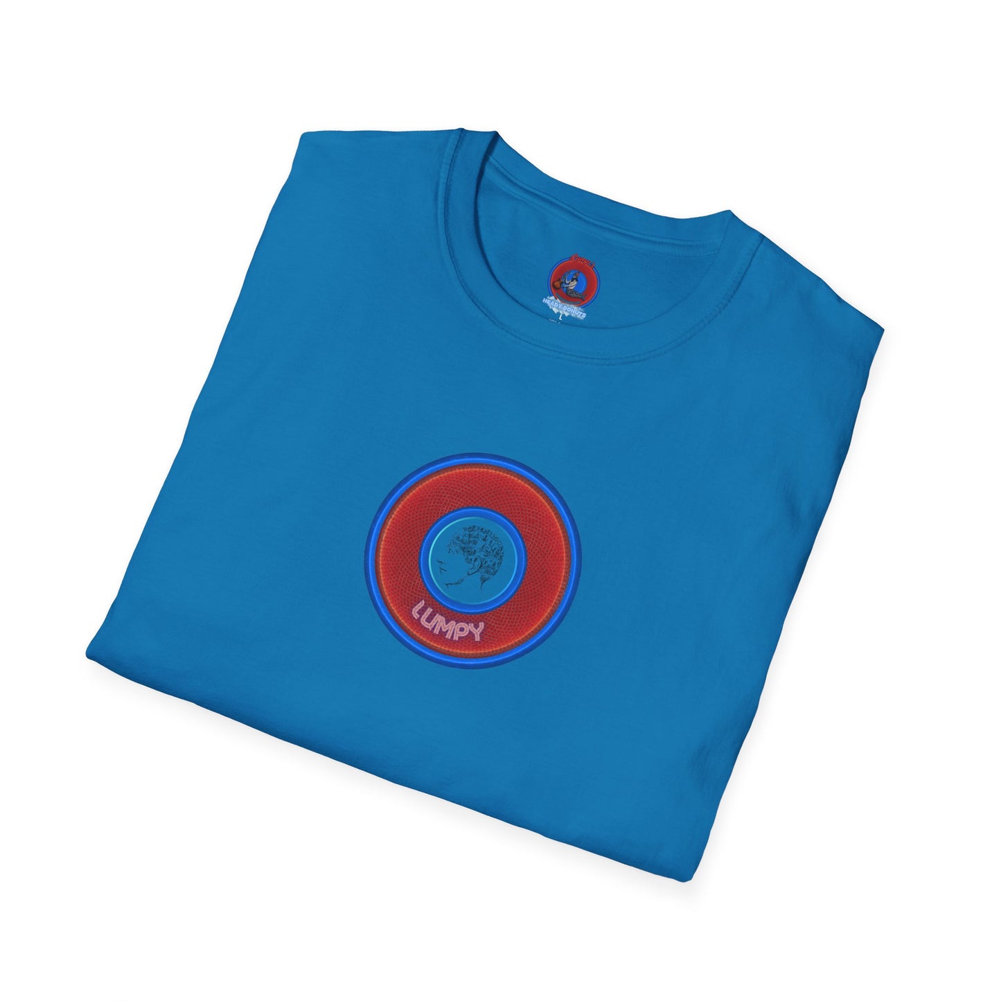 Classic Donut Tee - Unisex Soft-Style - "The Lumpy Donut" - variant 1 - red/blue donut