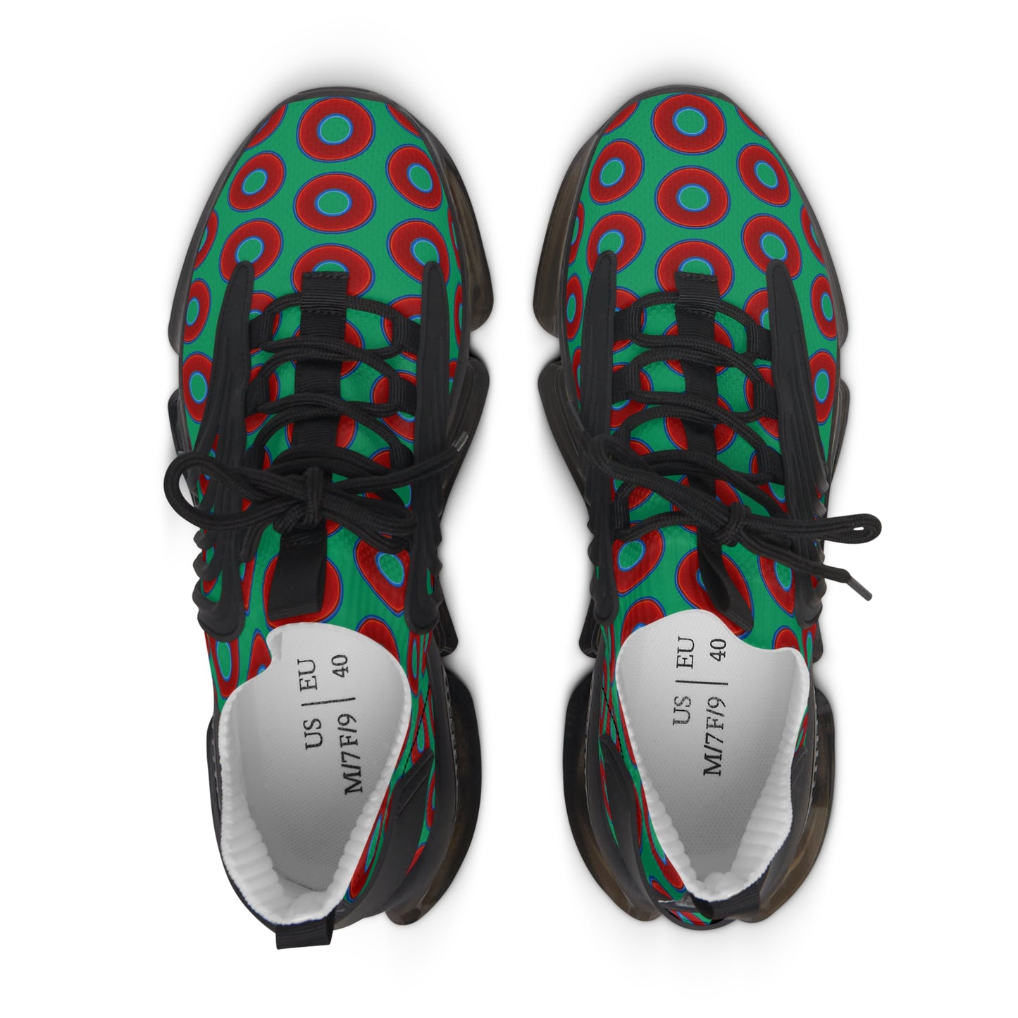 Women's Donut Kicks - red vivid donut print w/jade green background