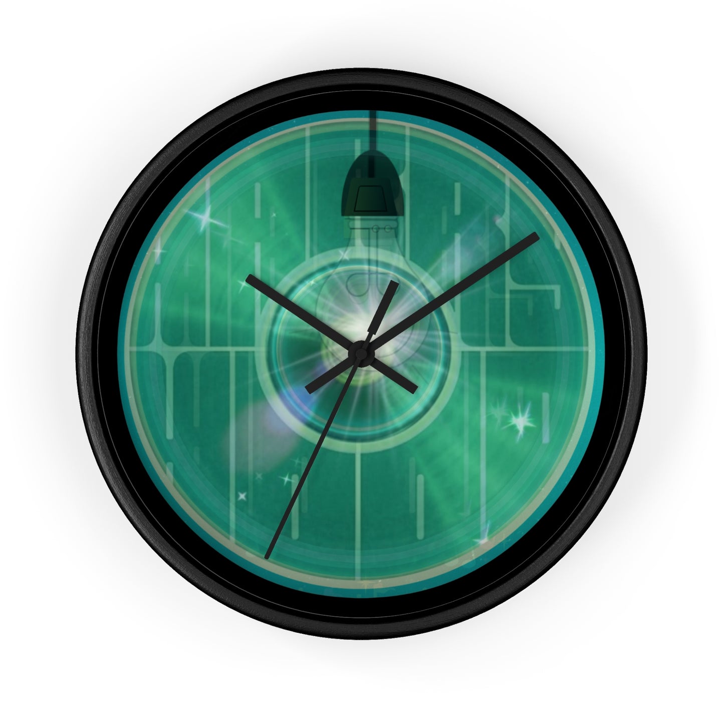 Lumpy Wall Clock - "Harry Hoodlum Donut Clock" - variant 2 - green vivid/word donut w/light & black background