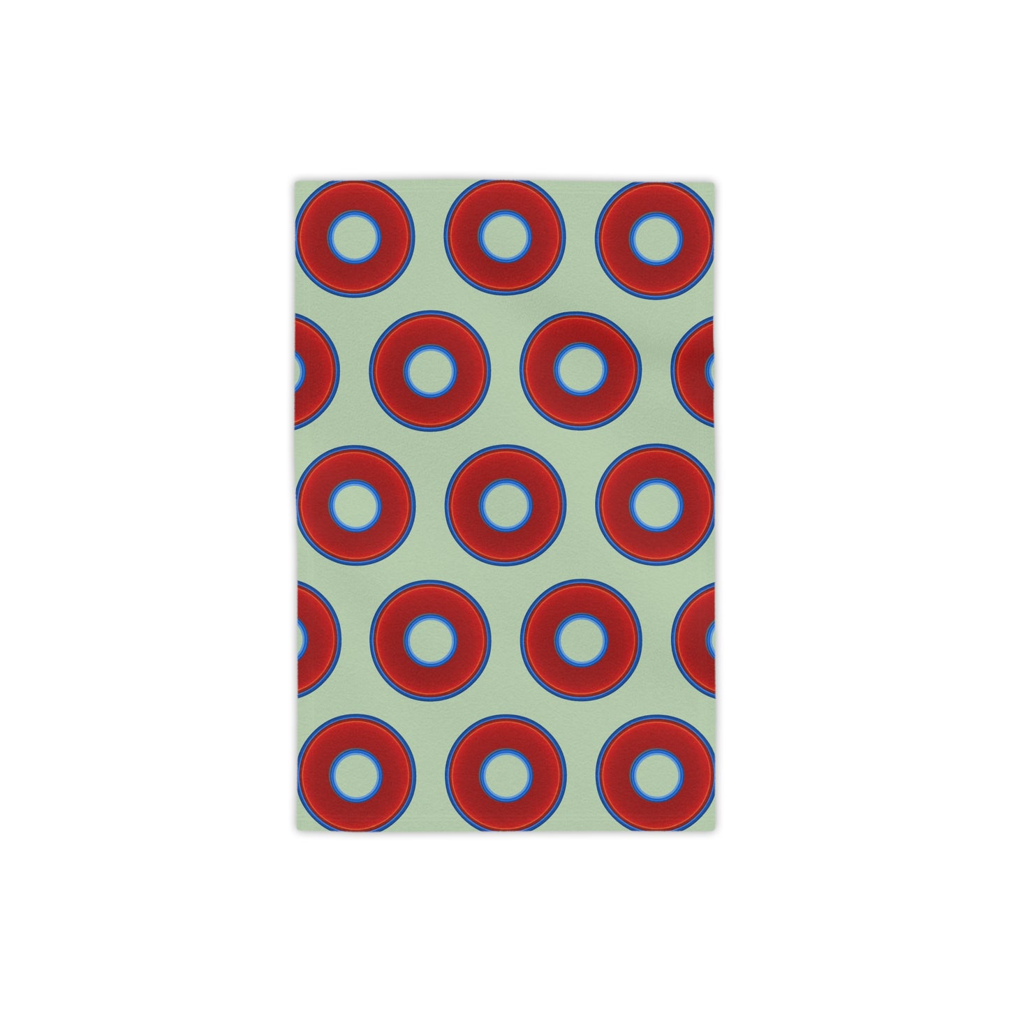Lumpy Donut Towels - vivid red donuts w/seafoam background