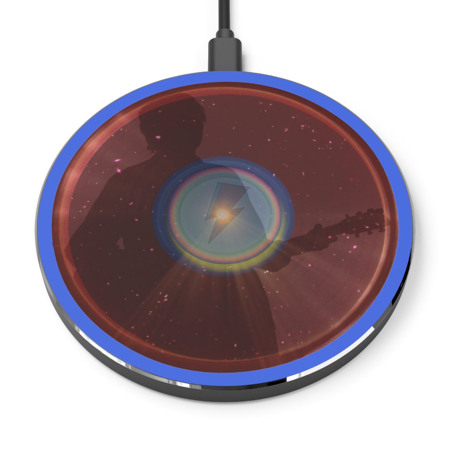 The Flow - Wireless Lumpy Donut Chargers - "The Official Donut of Bowie MD" - vivid dark red donut w/royal blue background