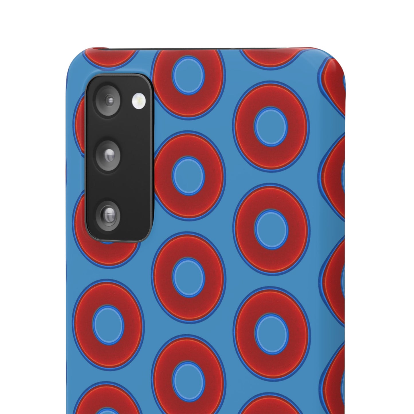 Lumpy Donut Snap Case - red vivid donut print w/light steel blue background