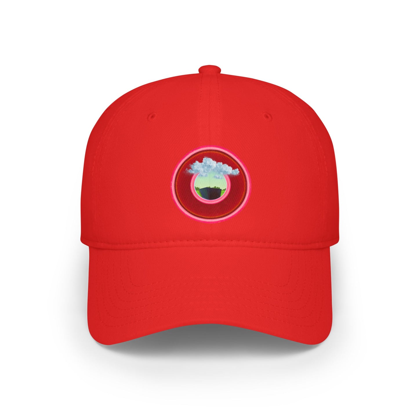 Lumpy Donut Baseball Cap - "Got Rhombus?" - variant 4 - rustic red donut w/