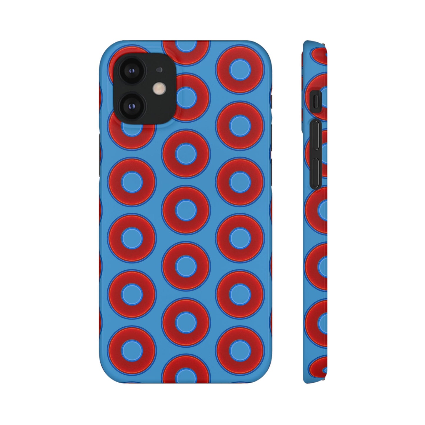 Lumpy Donut Snap Case - red vivid donut print w/light steel blue background