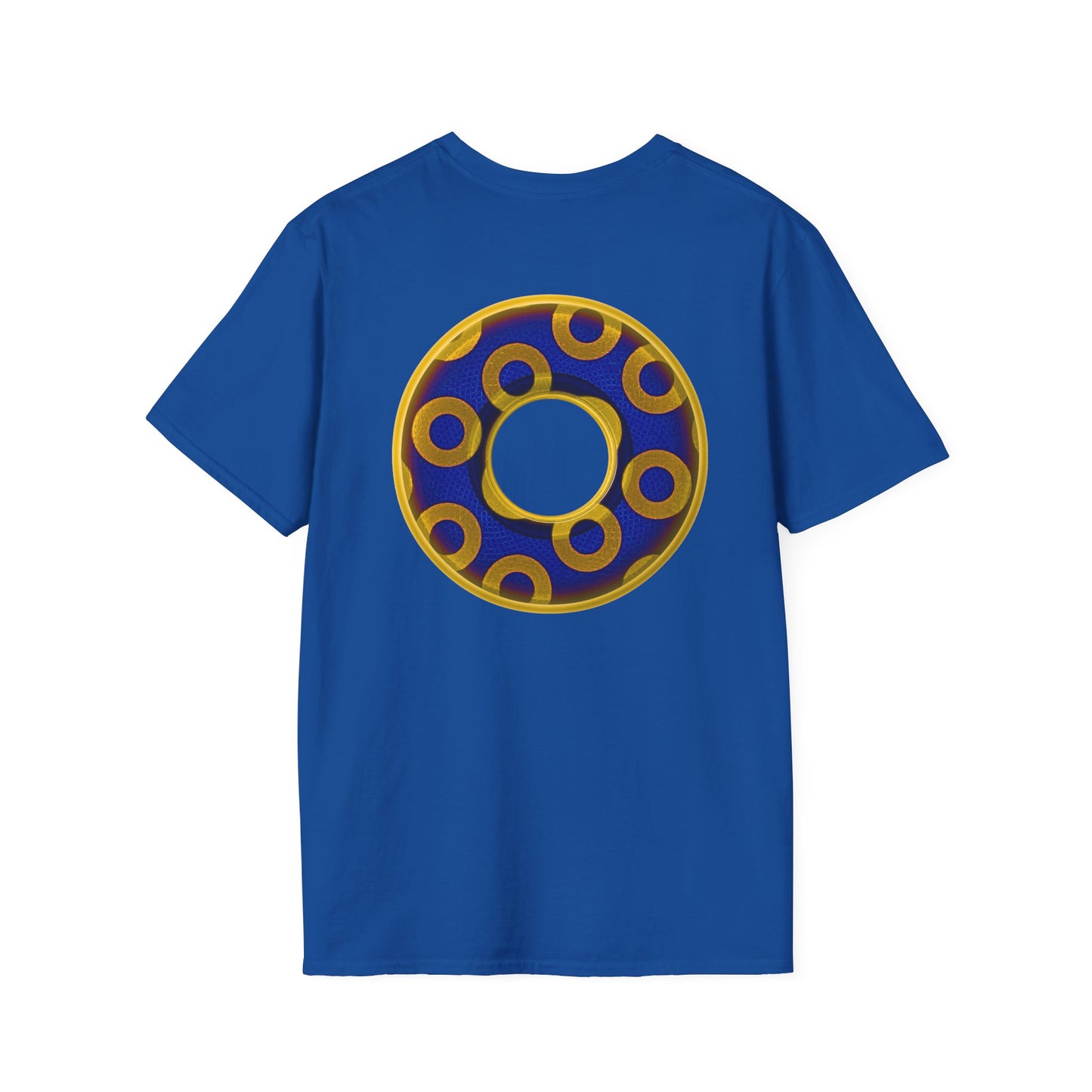 Plain Donuts/Unisex Soft-Style - "Plain Rustic Paradoxical Donuts" - yellow/dark blue donuts