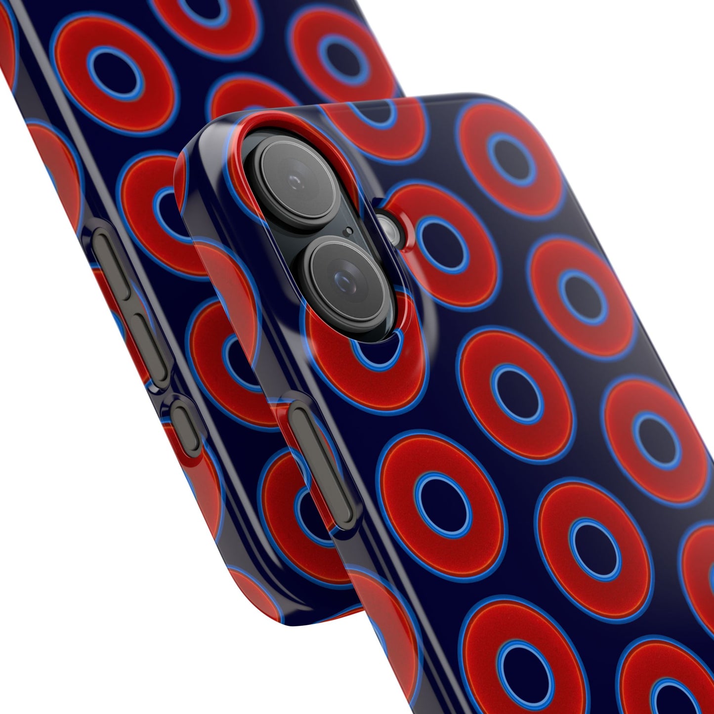 Lumpy Donut Snap Case - red vivid donut print w/midnight blue background