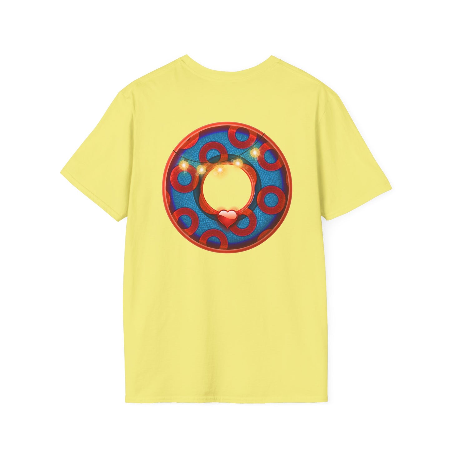 Classic Donut Tee - Unisex Soft-Style - "MORE Donuts Please" - rustic dark blue/red paradox donut - variant 1