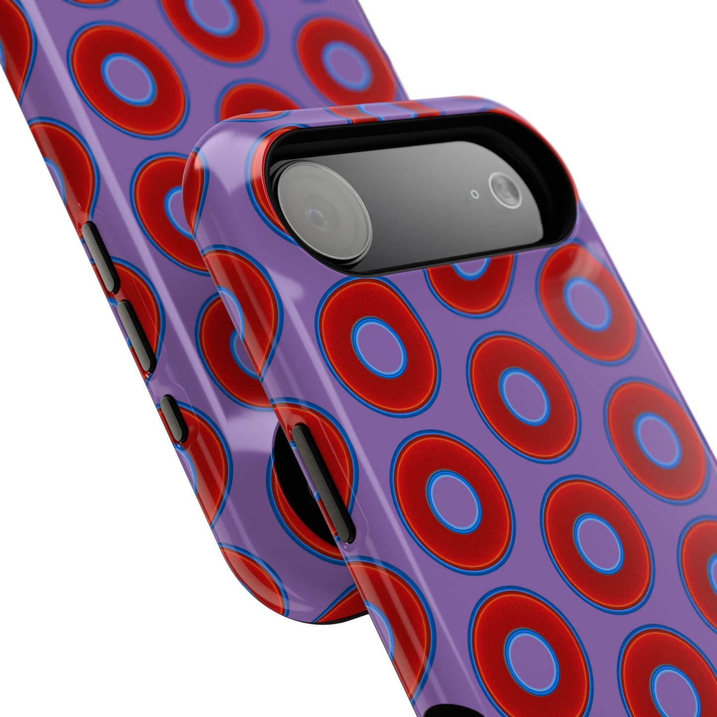 Impact-Resistant Lumpy Donut Case - red vivid donut print w/light purple background