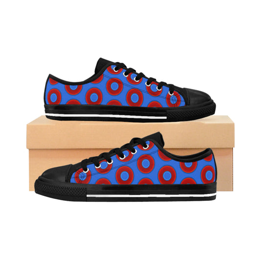 Men's Cushiony Convectors - Low Top - large red vivid donut print w/medium royal blue background