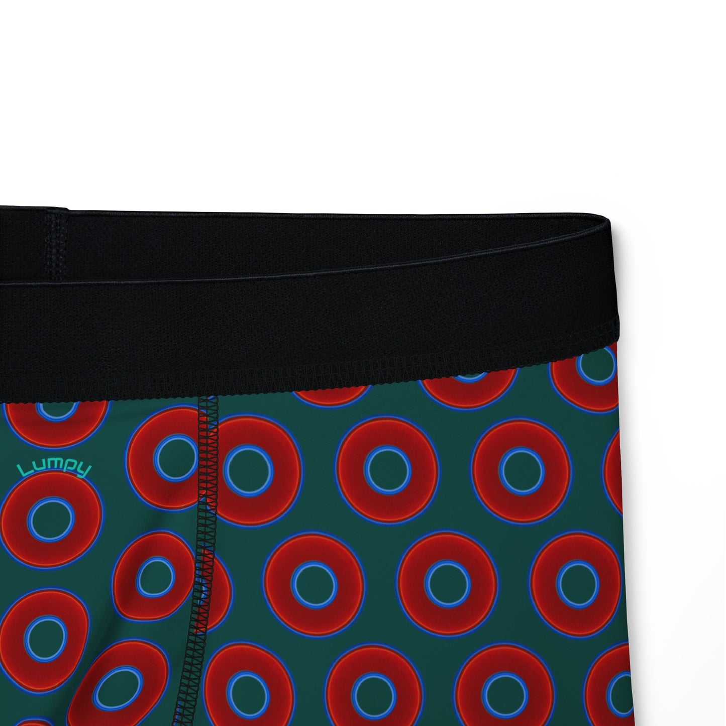 Men's Donut Boxers - red vivid donuts w/dark Fenway green background