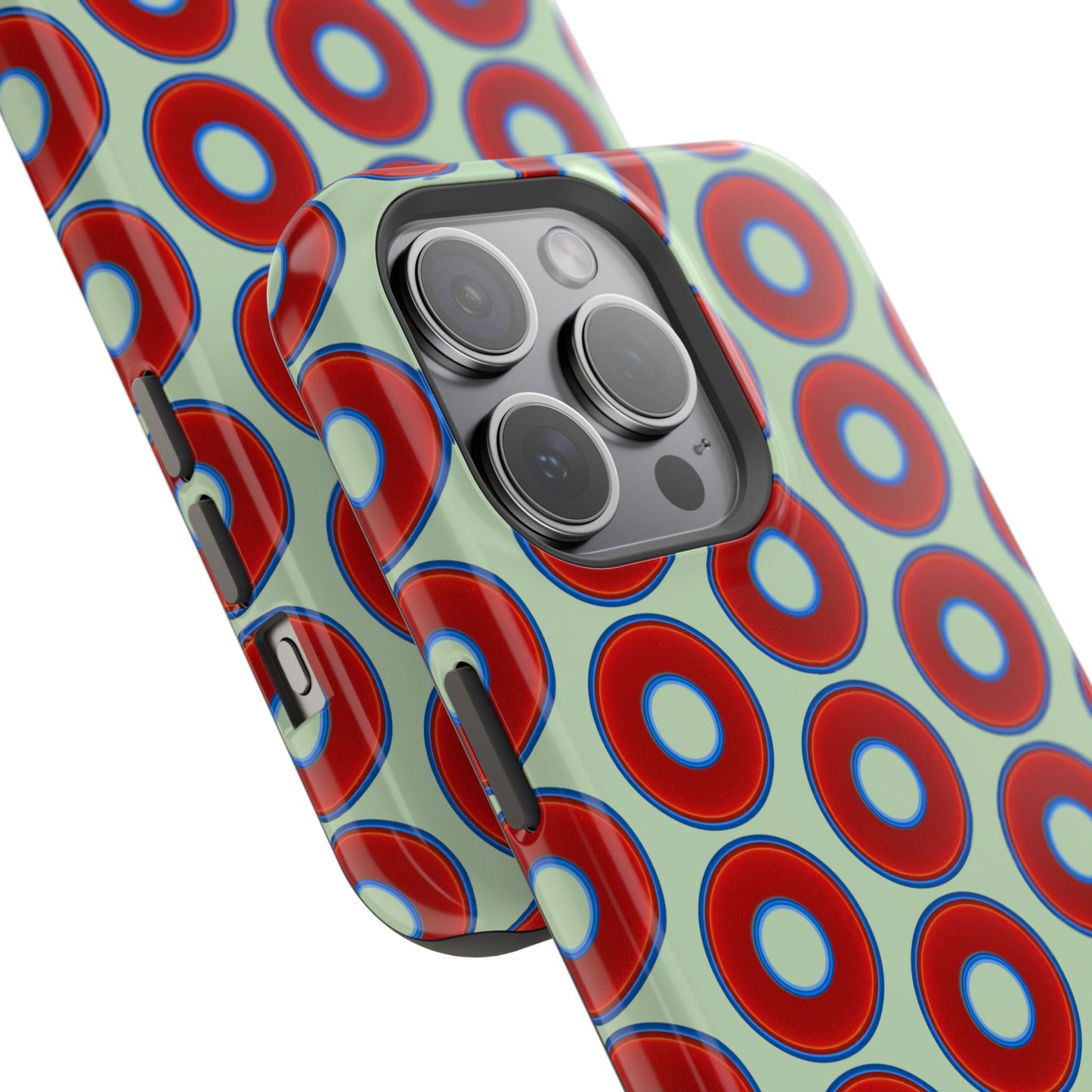 Magnetic Tough Donut Case - red vivid donut print w/seafoam green background