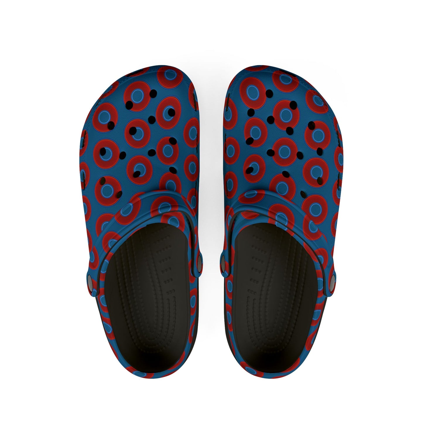 Spatchcocks - donut slip-on shoes - vivid red donuts w/wavy navy blue background [unisex]