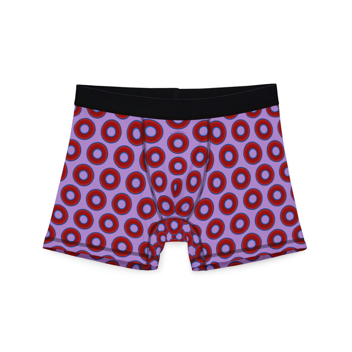 Men's Donut Boxers - red vivid donuts w/wisteria purple background