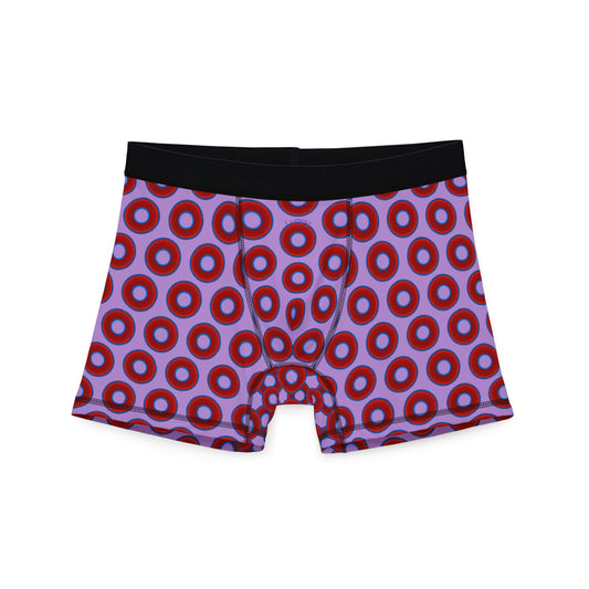 Men's Donut Boxers - red vivid donuts w/wisteria purple background