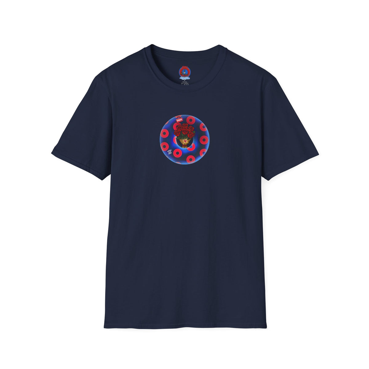 Classic Donut Tee - Unisex Soft-Style - "Donuts of Phreedom" - red/blue paradoxical blimpy donut