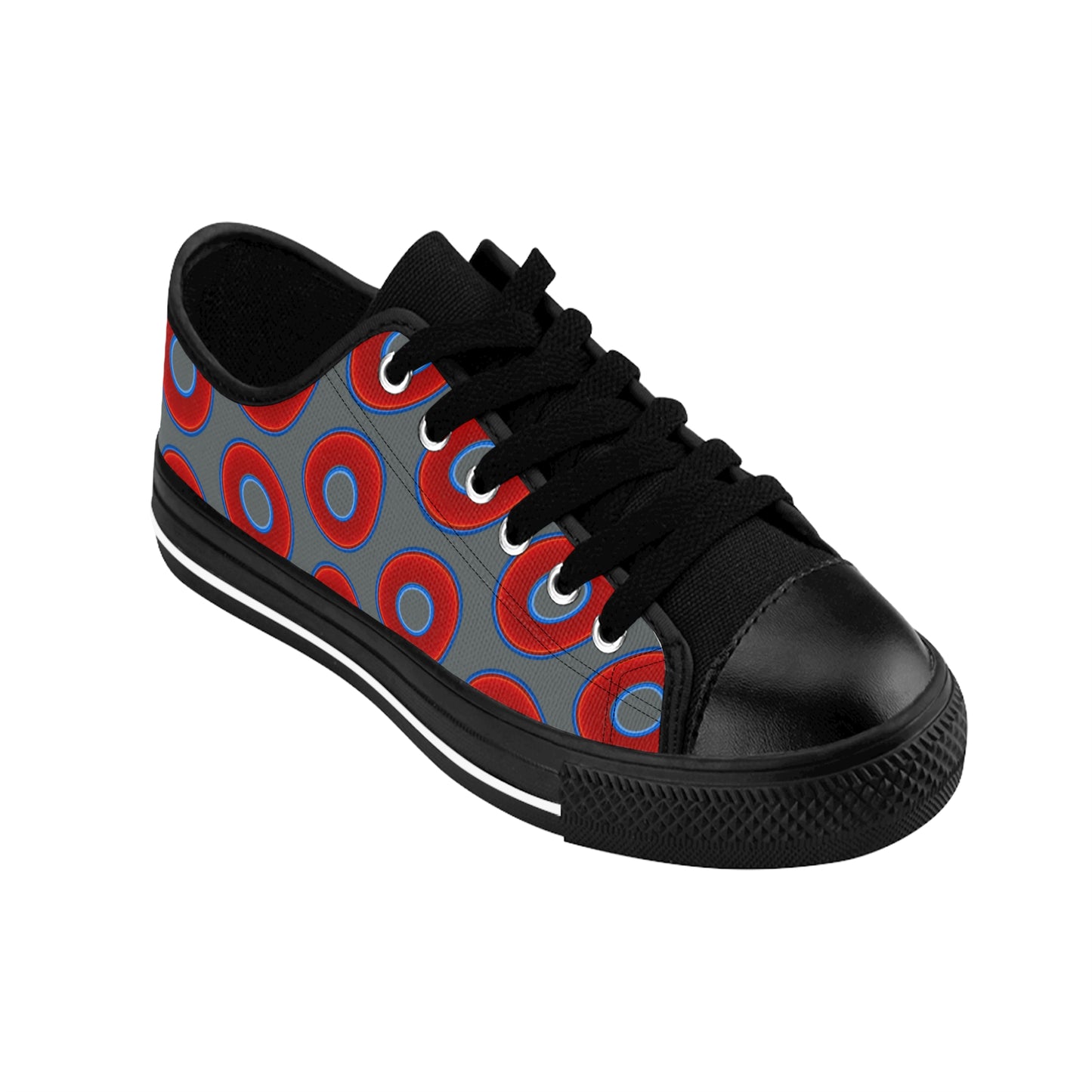 Women's Cushiony Convectors - Low Top - large red vivid donut print w/dark gray background