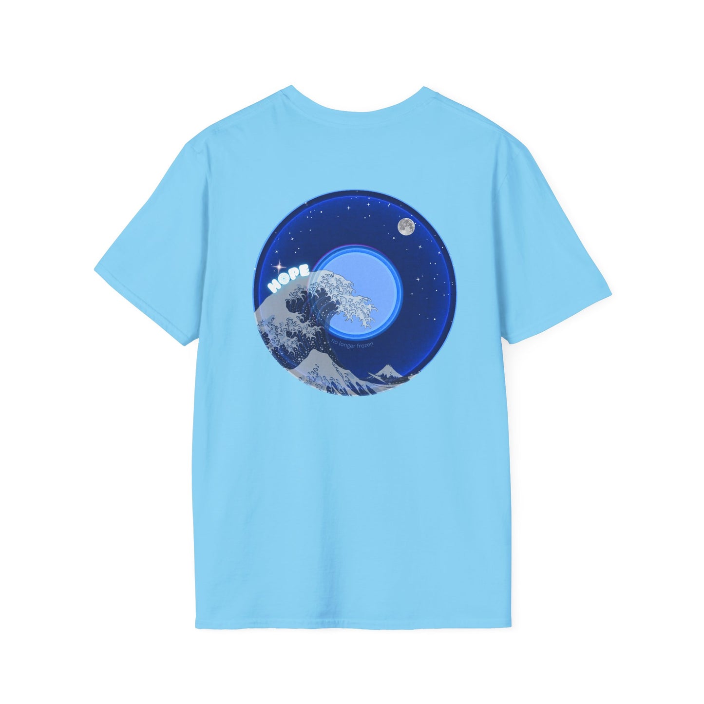 Classic Donut Tee - Unisex Soft-Style - "The Hopeful Waving Donut" - variant 2 - vivid blue donut