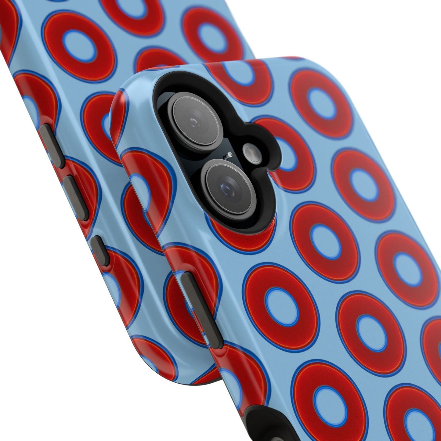 Impact-Resistant Lumpy Donut Case - red vivid donut print w/sky blue background