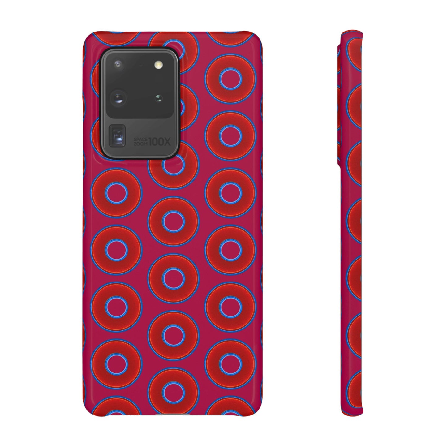 Lumpy Donut Snap Case - red vivid donut print w/dark magenta background