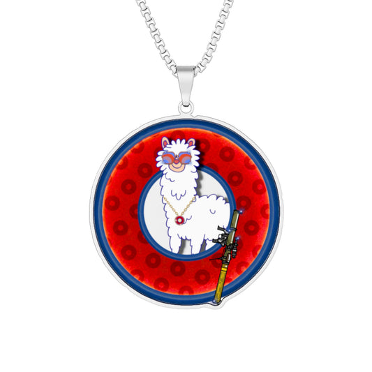 Lump's Heady Donut Necklace - 1" x 1" Stainless Steel Pendant - "Medium Paced Llama Donut Pendant" - red/dark blue widemouthed paradox donut