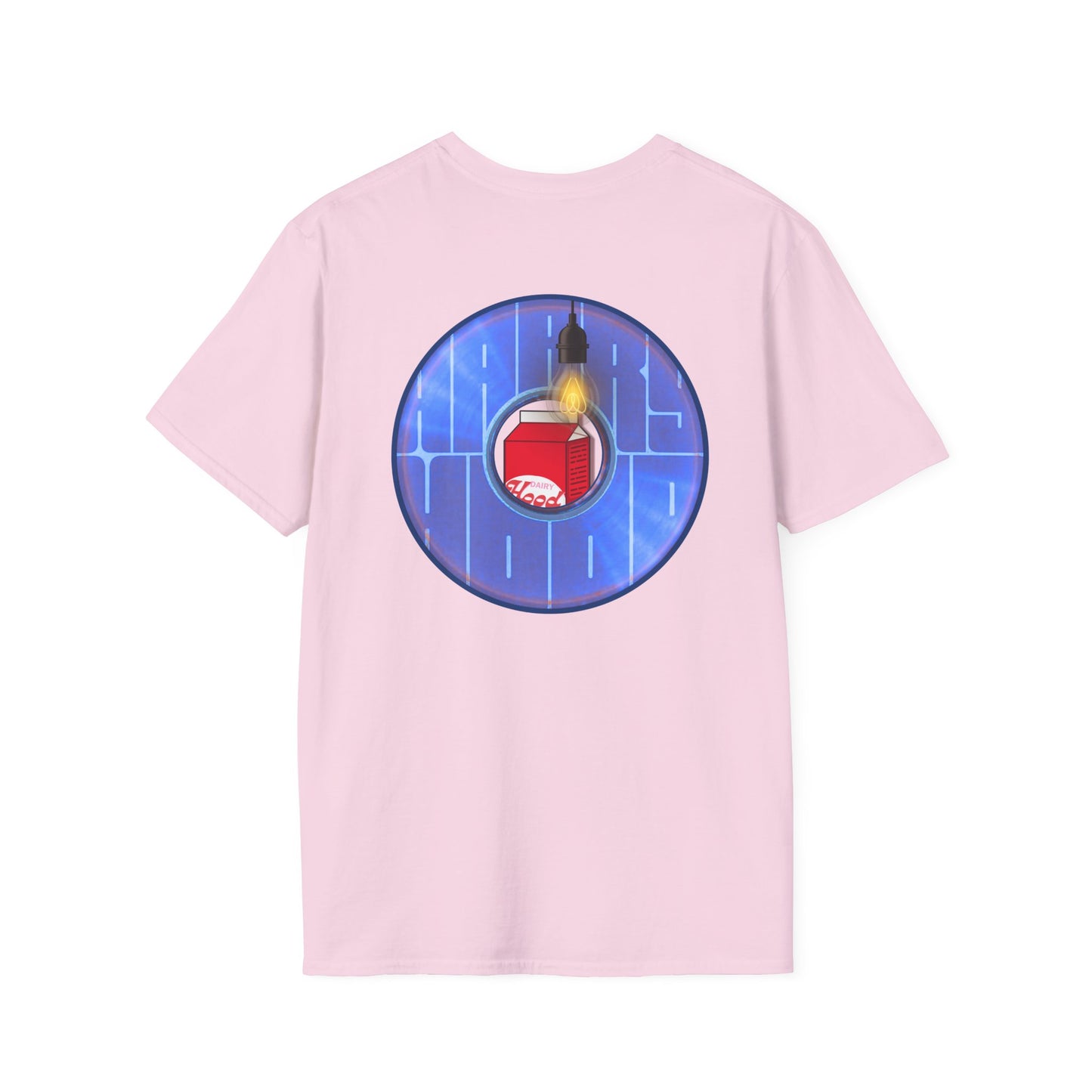 Classic Donut Tee - Unisex Soft-Style - "Harry Left His Donut Shirt" - series 1.0  - variant 4 - purple/blue donut - w/milk & light on
