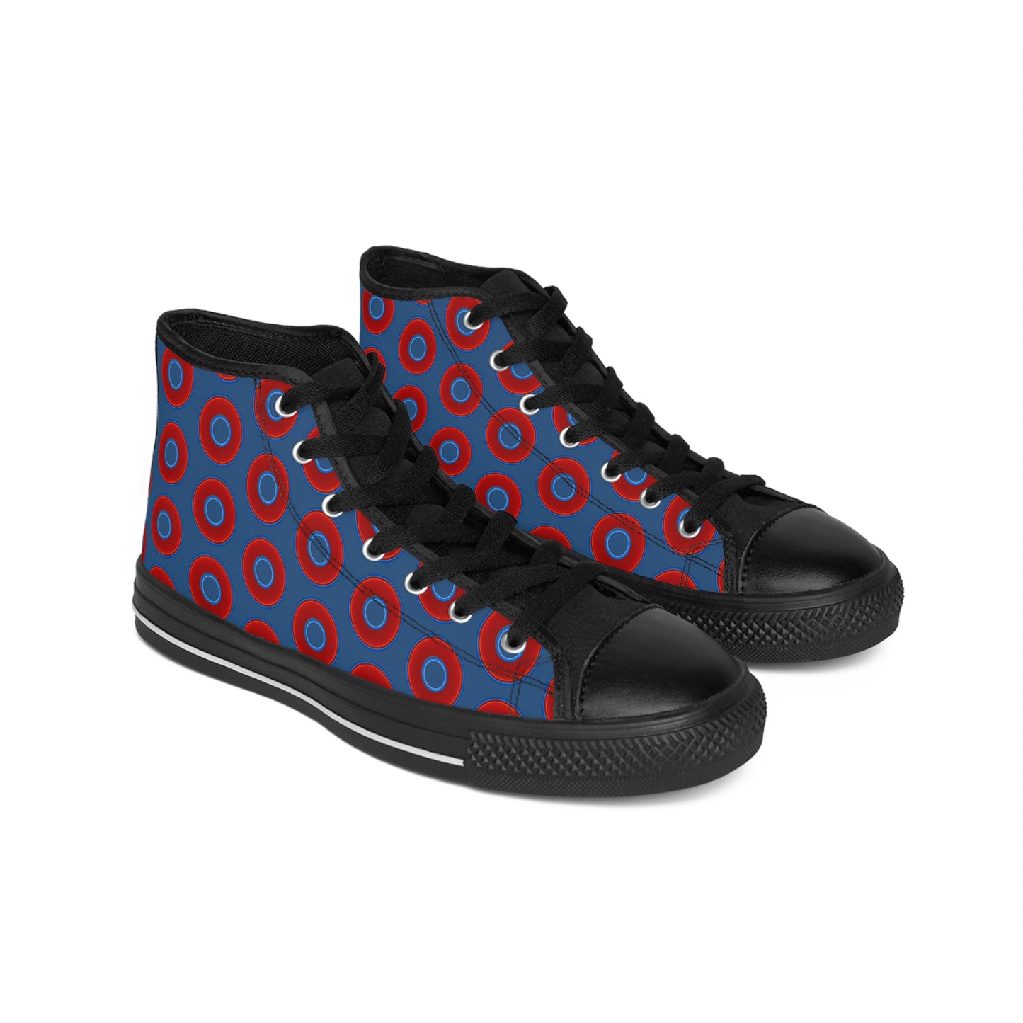 Men's Cushiony Convectors - High Tops - red vivid donuts w/light navy blue background