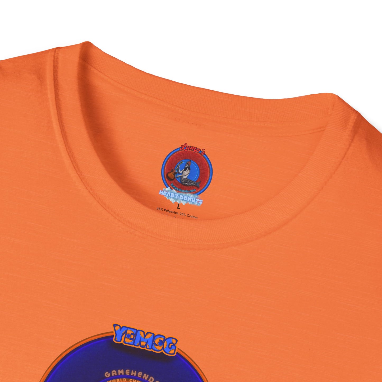 Classic Donut Tee - Unisex Soft-Style - "Diedrich Knickerbocker's Donut" - vivid blue/orange donut - variant 1
