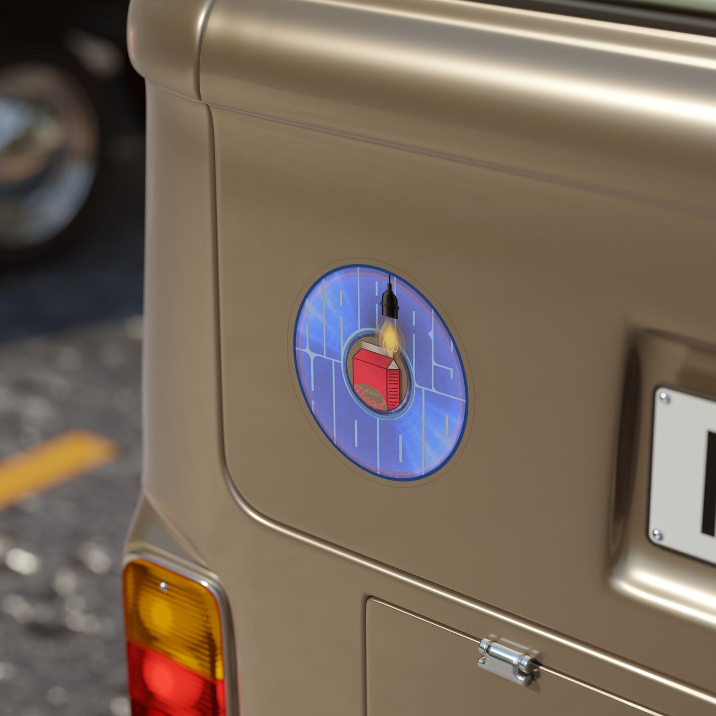 Donut Bumper/Outdoor Sticker - "Harry's Unofficial Bumper Sticker" - series 1.0 - variant - 4 - blue/violet donut w/milk & light - [Die-Cut] 6"x 6"