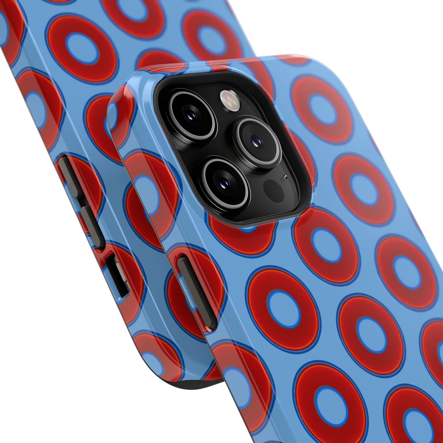 Impact-Resistant Lumpy Donut Case - red vivid donut print w/light blue background