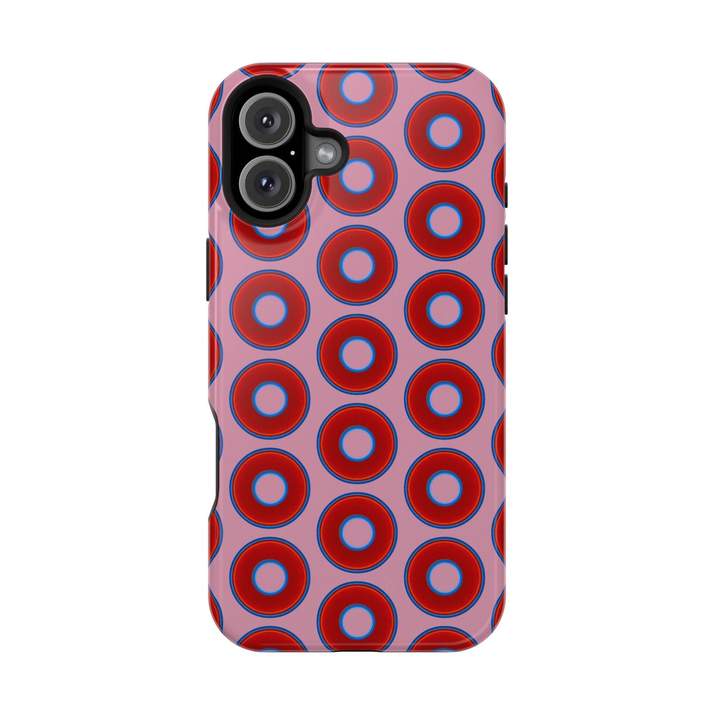Impact-Resistant Lumpy Donut Case - red vivid donut print w/pale magenta background
