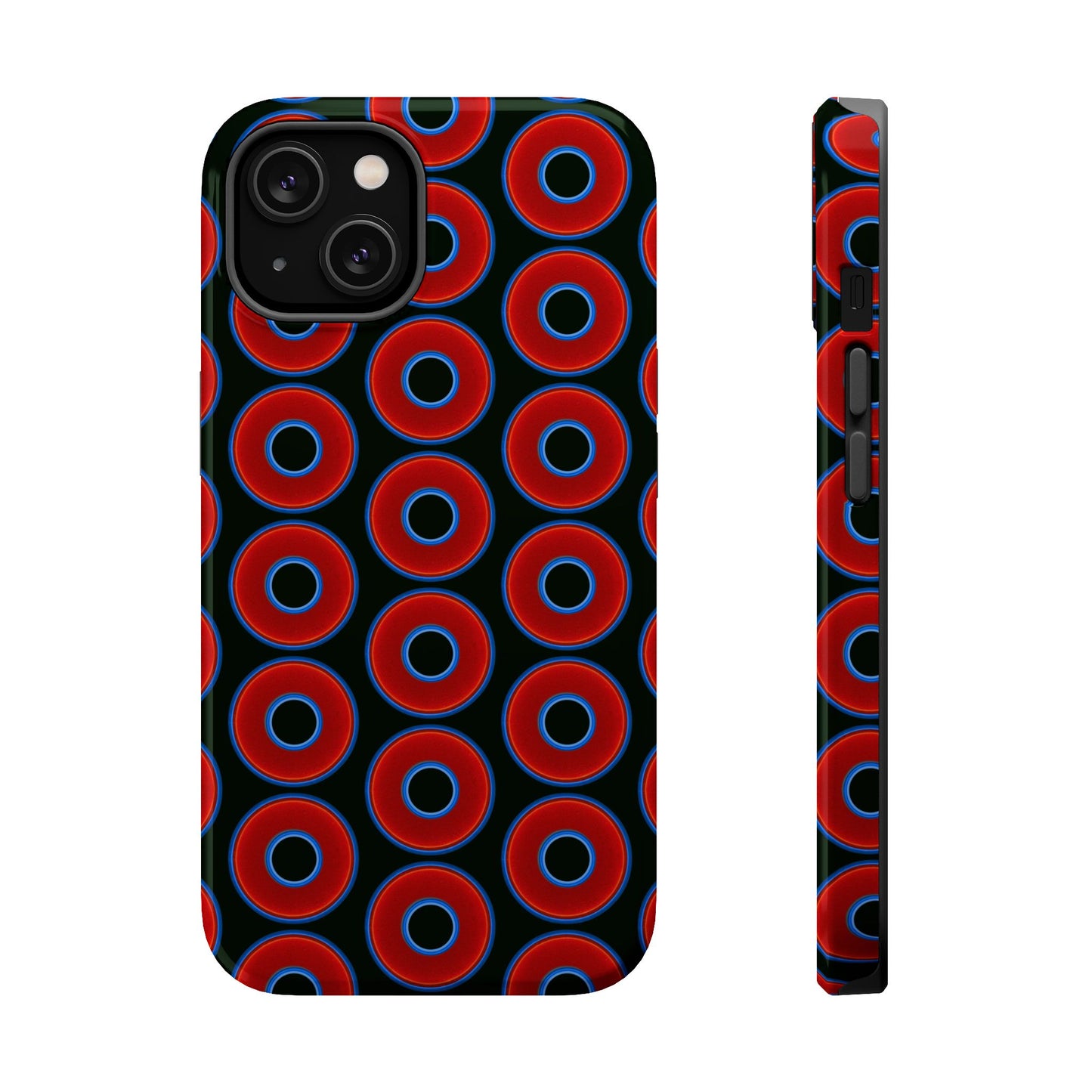 Magnetic Tough Donut Case - red vivid donut print w/midnight green background
