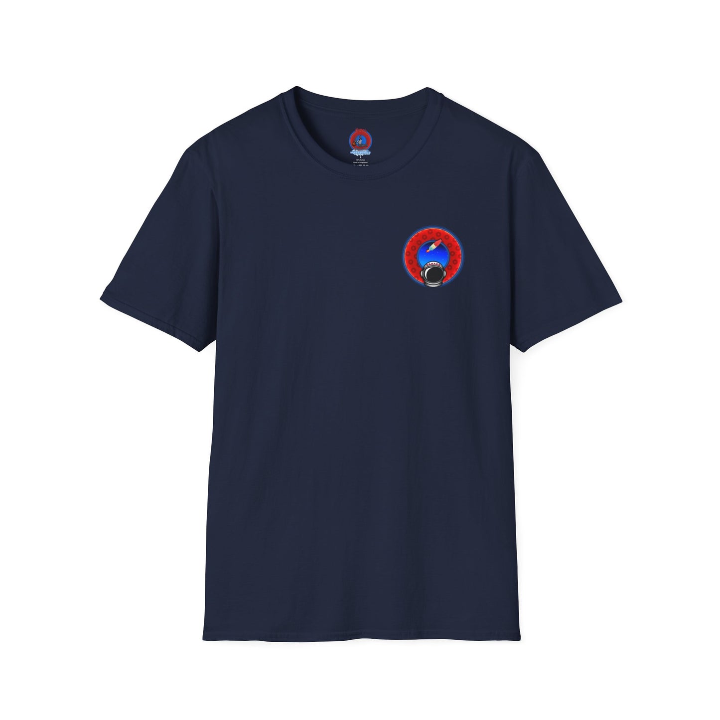 Classic Donut Tee - Unisex Soft-Style - "This is What Donuts Smell Like in Space - YEMSG Donut" - red/blue widemouthed paradox donut